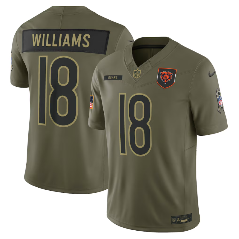 Men NFL Chicago Bears #18 Williams green salute service 2025 Nike jersey->chicago bears->NFL Jersey